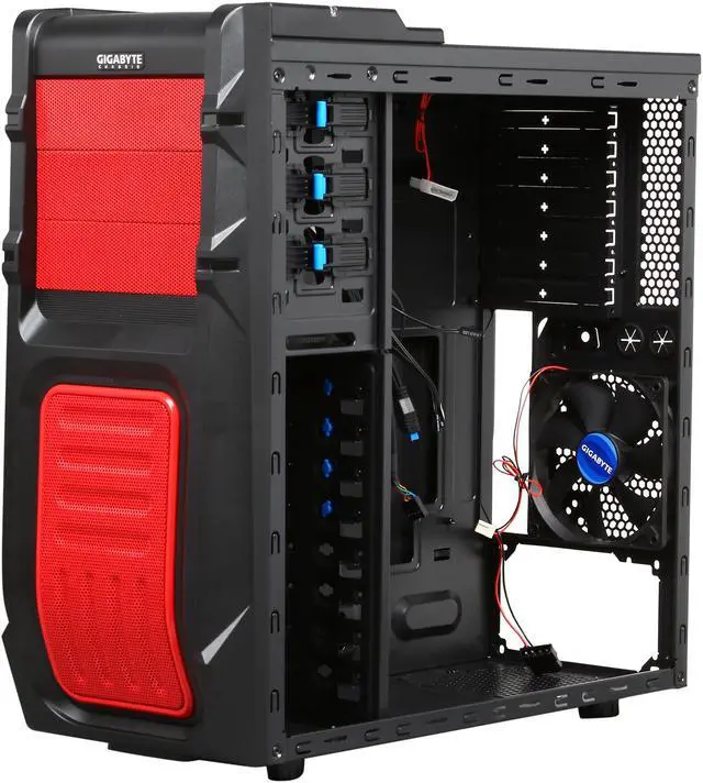 Alt view image 8 of 10 - GIGABYTE Luxo M10 GZ-ZLM10RS Red Plastic / 0.5mm Steel ATX Mid Tower Computer Case