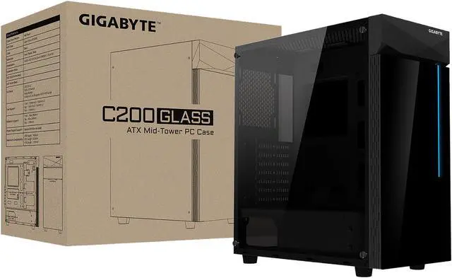 Alt view image 8 of 12 - GIGABYTE C200 GLASS - Black Mid Tower PC Gaming Case, Tempered Glass, PSU Shroud (GB-C200G)