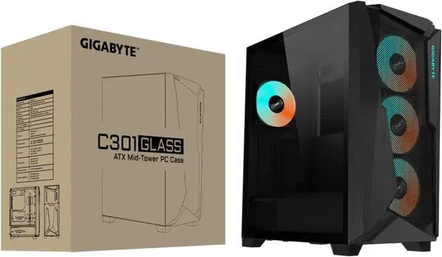 Alt view image 8 of 9 - GIGABYTE C301 GLASS - Black Mid Tower PC Gaming Case, Tempered Glass, USB Type-C, 4x ARBG Fans Included (GB-C301G)