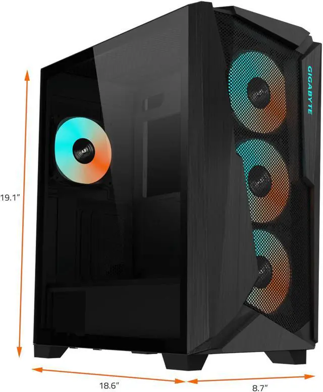 Alt view image 9 of 9 - GIGABYTE C301 GLASS - Black Mid Tower PC Gaming Case, Tempered Glass, USB Type-C, 4x ARBG Fans Included (GB-C301G)
