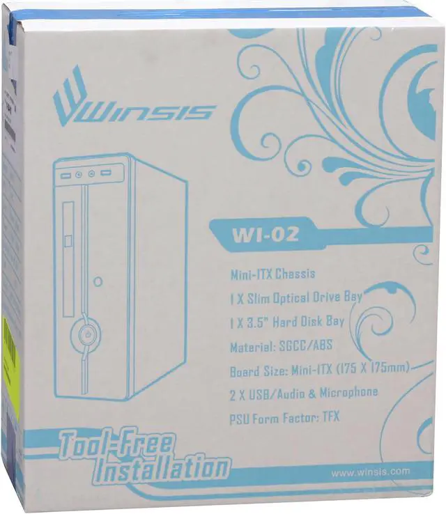 Alt view image 16 of 16 - Winsis Wi-02 Black SGCC / ABS Mini-ITX Tower Computer Case 200W Power Supply