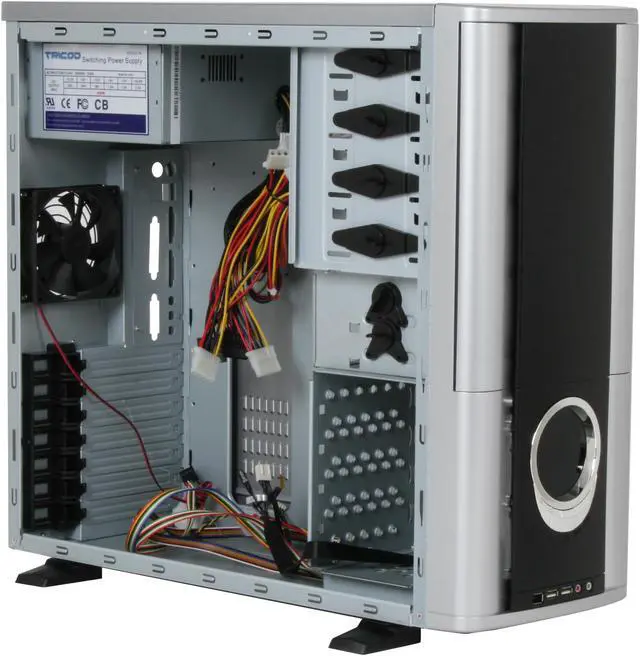 Alt view image 8 of 12 - TRICOD 9003 Black / Silver SECC Steel ATX Mid Tower Computer Case 500W Power Supply