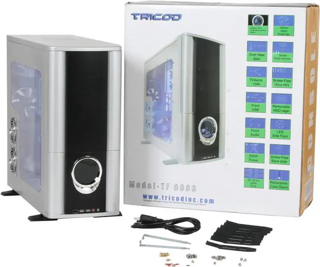 Alt view image 12 of 12 - TRICOD 9003 Black / Silver SECC Steel ATX Mid Tower Computer Case 500W Power Supply