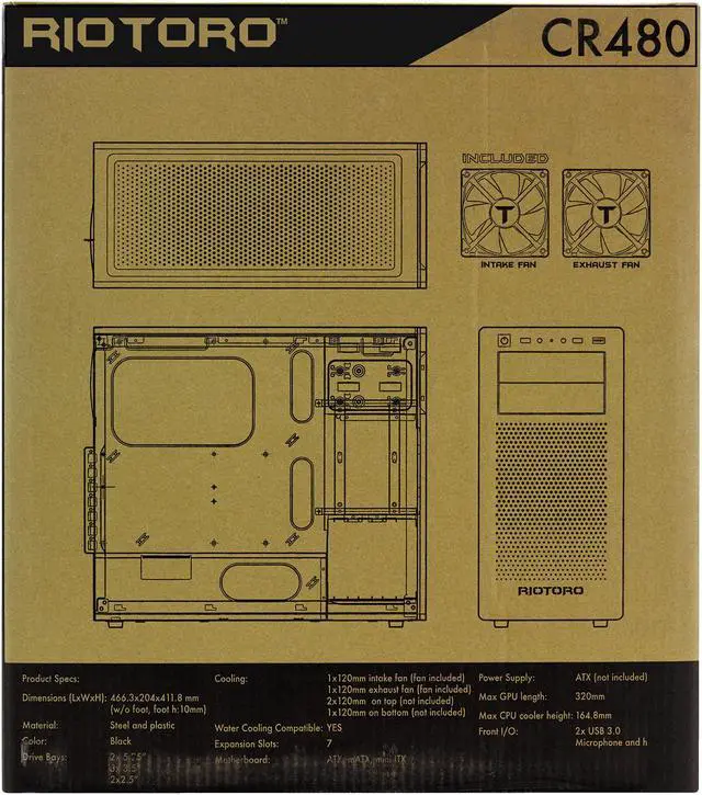 Alt view image 16 of 19 - Riotoro CR480 SPCC Cold Roll Steel ATX Mid Tower Computer Case
