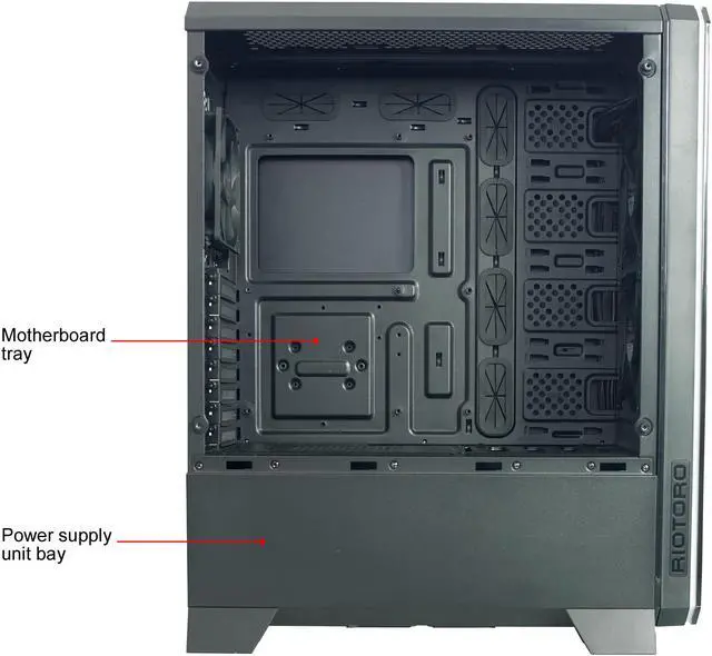 Alt view image 6 of 16 - Riotoro CR1288TG Black Steel / Plastic / Tempered Glass ATX Full Tower Prism Case with RGB, Tempered Glass Window
