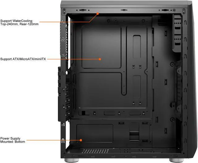 Alt view image 5 of 15 - Bgears b-Vigor RGB Black Steel / Plastic / Tempered Glass ATX Mid Tower Computer Case with RGB Front Panel - OEM