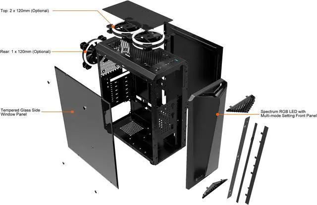 Alt view image 12 of 15 - Bgears b-Vigor RGB Black Steel / Plastic / Tempered Glass ATX Mid Tower Computer Case with RGB Front Panel - OEM