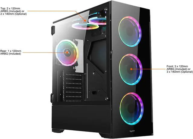 Alt view image 5 of 18 - Bgears b-Voguish-RGB Black Steel / Tempered Glass ATX Mid Tower Computer Case with 6 x 120mm ARGB Fan