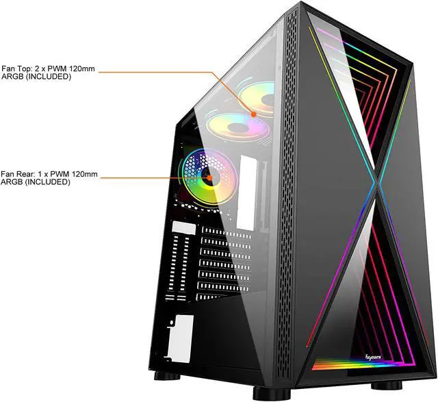 Alt view image 3 of 20 - Bgears b-BlackWidow RGB Black Black ATX Tower Computer Case