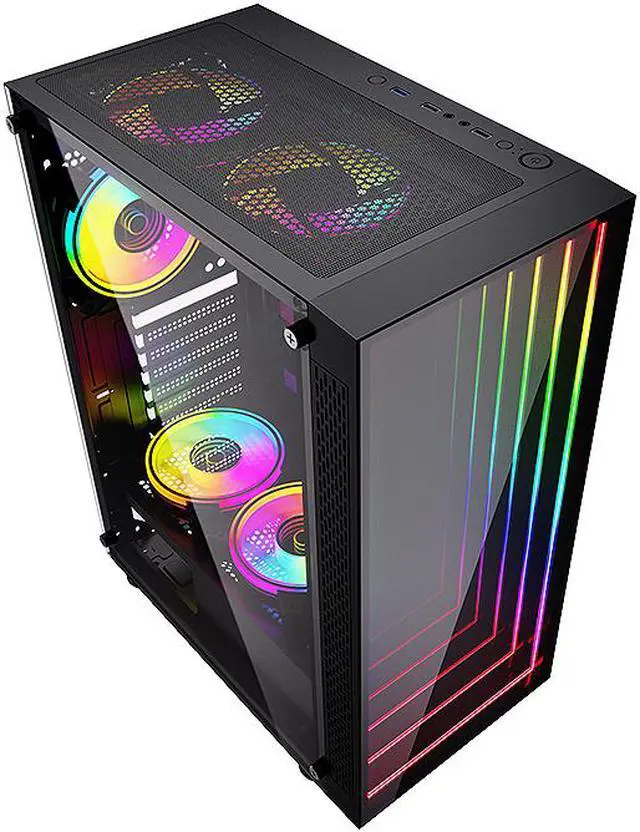 Alt view image 5 of 19 - Bgears B-Optillusion Mid Tower ATX Glass Mirror LED Black Optical Illusion PC Gaming Computer Case ARGB LED