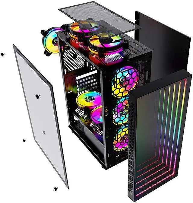Alt view image 9 of 19 - Bgears B-Optillusion Mid Tower ATX Glass Mirror LED Black Optical Illusion PC Gaming Computer Case ARGB LED