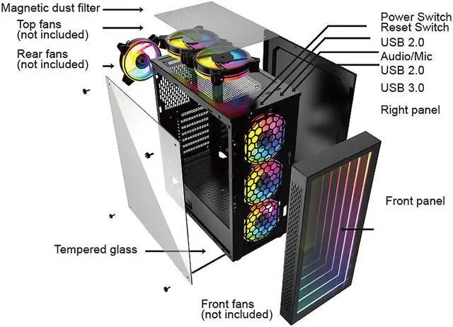 Alt view image 16 of 19 - Bgears B-Optillusion Mid Tower ATX Glass Mirror LED Black Optical Illusion PC Gaming Computer Case ARGB LED