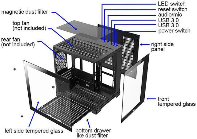 Alt view image 11 of 13 - Bgears b-Pellucid MicroATX Black Micro ATX Tower Case, Tempered Glass Compact Design