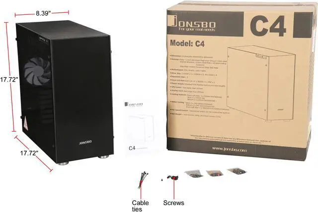 Alt view image 9 of 9 - Jonsbo C4 B ATX Mid-Tower Case, Dual Tempered Glass Panels, Black Aluminum-Magnesium Alloy Body