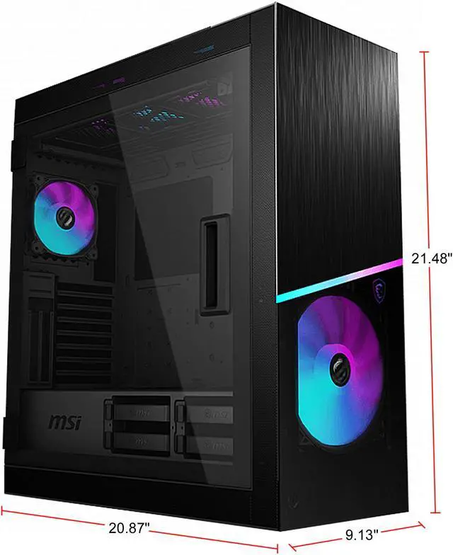 Alt view image 3 of 14 - MSI MPG SEKIRA 500X Mid-Tower Aluminum and Steel Computer Case Designed for up to EATX Motherboards with USB 3.2 Gen 2 Type-C, 2x Tool-Less Tempered Glass, and Five Case Fans included.