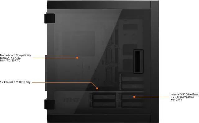 Alt view image 5 of 12 - MSI MPG SEKIRA 500P Black Steel / Tempered Glass ATX Mid Tower Computer Case