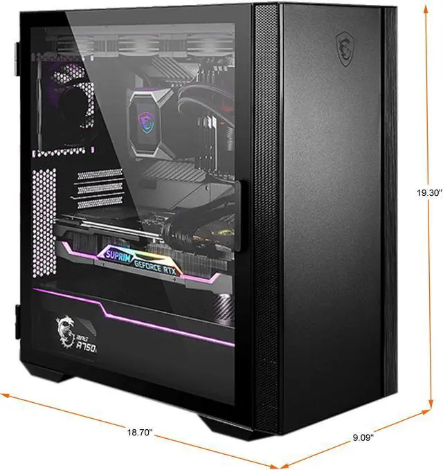 Alt view image 2 of 17 - MSI MPG QUIETUDE 100S Black SPCC Steel / Laminated Tempered Glass ATX Mid Tower Computer Case