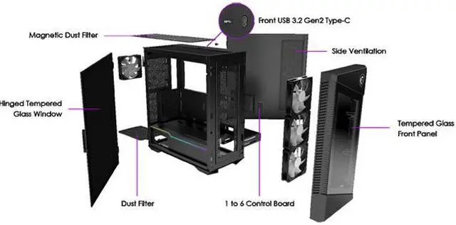 Alt view image 11 of 16 - MSI MPG VELOX 100R Black SPCC Steel / Laminated Tempered Glass ATX Mid Tower Computer Case
