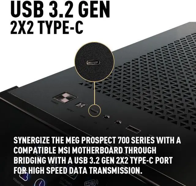Alt view image 11 of 17 - MSI MEG PROSPECT 700R Black Steel / Tempered Glass ATX Mid Tower Cases - 4 ARGB Fans - 4.3" Touch Panel