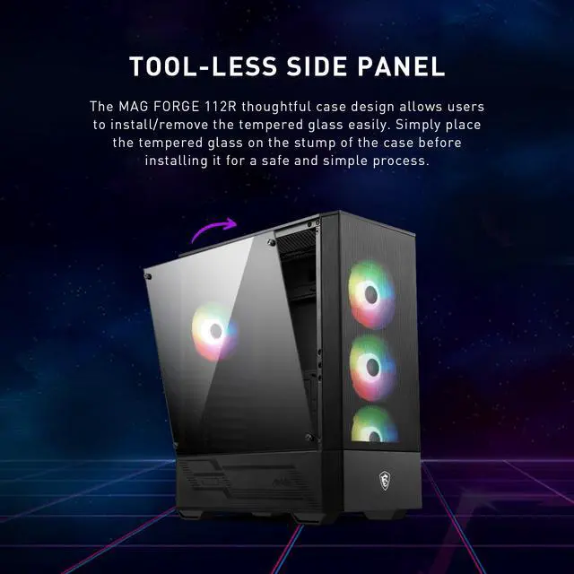 Alt view image 14 of 14 - MSI Mid-Tower PC Gaming Case – Tempered Glass Side Panel – 4 x 120mm aRGB Fan – Liquid Cooling Support up to 240mm Radiator x 1 – MAG Forge 112R
