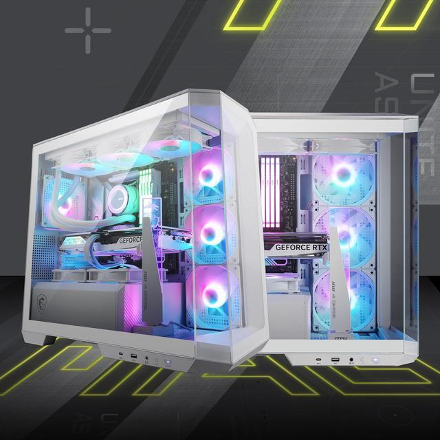 Alt view image 5 of 11 - MSI MAG PANO M100R PZ White Micro-ATX PC Case - Supports Back-Connect Motherboard, 4 ARGB Fans, Lighting Hub, GPU Support Stand, Dust Filters, USB Type-C (20Gbps), 270-degree Panoramic Display