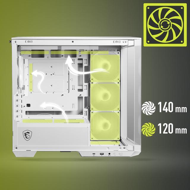 Alt view image 8 of 11 - MSI MAG PANO M100R PZ White Micro-ATX PC Case - Supports Back-Connect Motherboard, 4 ARGB Fans, Lighting Hub, GPU Support Stand, Dust Filters, USB Type-C (20Gbps), 270-degree Panoramic Display