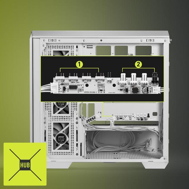 Alt view image 9 of 11 - MSI MAG PANO M100R PZ White Micro-ATX PC Case - Supports Back-Connect Motherboard, 4 ARGB Fans, Lighting Hub, GPU Support Stand, Dust Filters, USB Type-C (20Gbps), 270-degree Panoramic Display