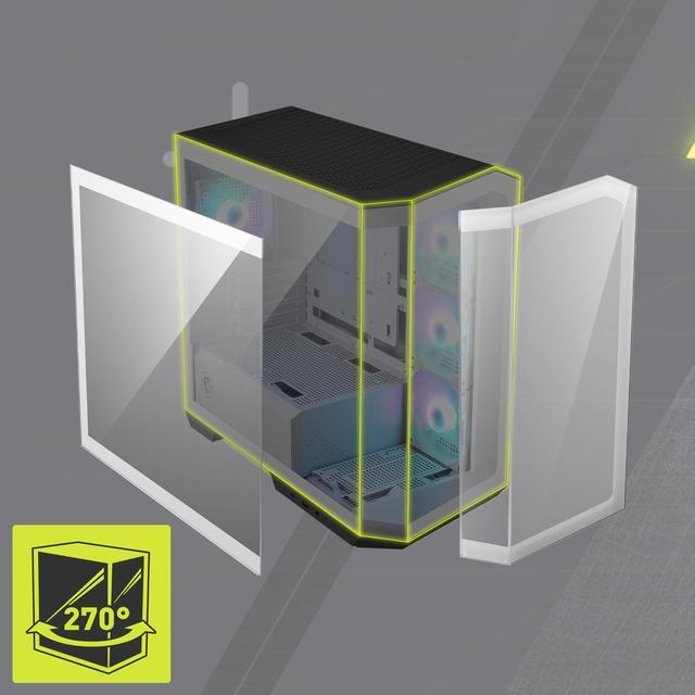 Alt view image 10 of 11 - MSI MAG PANO M100R PZ White Micro-ATX PC Case - Supports Back-Connect Motherboard, 4 ARGB Fans, Lighting Hub, GPU Support Stand, Dust Filters, USB Type-C (20Gbps), 270-degree Panoramic Display