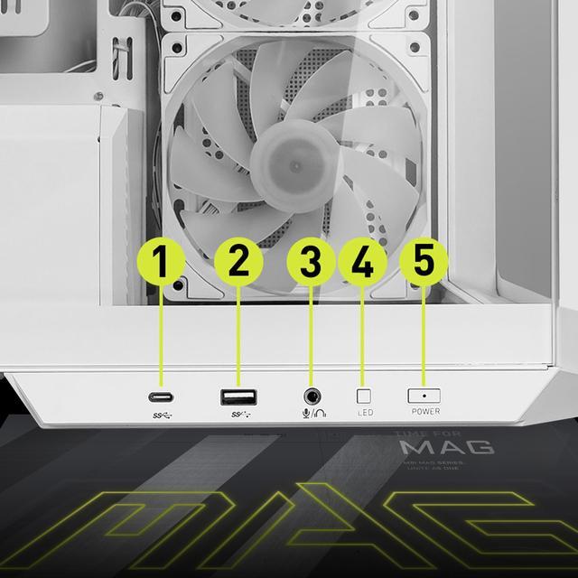 Alt view image 6 of 11 - MSI MAG PANO M100R PZ White Micro-ATX PC Case - Supports Back-Connect Motherboard, 4 ARGB Fans, Lighting Hub, GPU Support Stand, Dust Filters, USB Type-C (20Gbps), 270-degree Panoramic Display