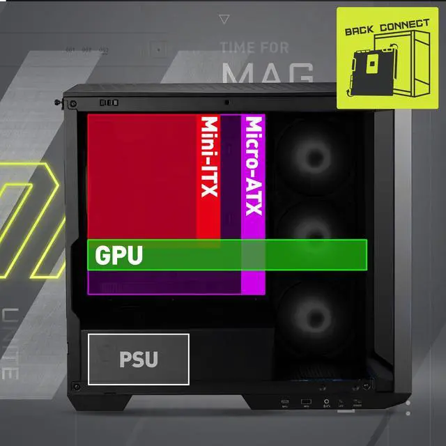 Alt view image 11 of 11 - MSI MAG PANO M100R PZ Micro-ATX PC Case - Supports Back-Connect Motherboard, 4 ARGB Fans, Lighting Hub, GPU Support Stand, Dust Filters, USB Type-C (20Gbps), 270-degree Panoramic Display