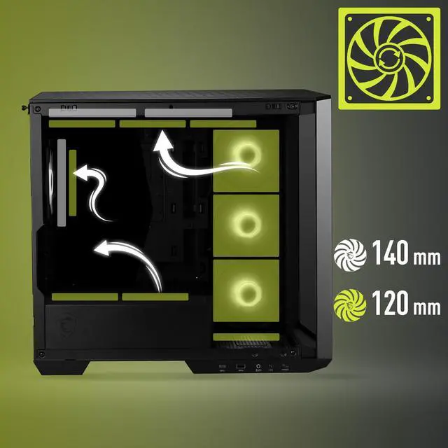 Alt view image 7 of 11 - MSI MAG PANO M100R PZ Micro-ATX PC Case - Supports Back-Connect Motherboard, 4 ARGB Fans, Lighting Hub, GPU Support Stand, Dust Filters, USB Type-C (20Gbps), 270-degree Panoramic Display