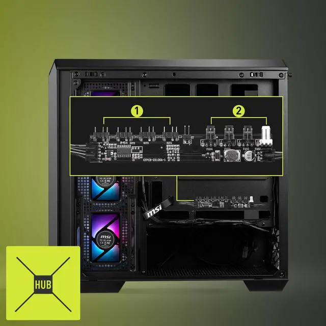 Alt view image 8 of 11 - MSI MAG PANO M100R PZ Micro-ATX PC Case - Supports Back-Connect Motherboard, 4 ARGB Fans, Lighting Hub, GPU Support Stand, Dust Filters, USB Type-C (20Gbps), 270-degree Panoramic Display