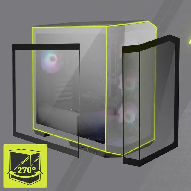Alt view image 9 of 11 - MSI MAG PANO M100R PZ Micro-ATX PC Case - Supports Back-Connect Motherboard, 4 ARGB Fans, Lighting Hub, GPU Support Stand, Dust Filters, USB Type-C (20Gbps), 270-degree Panoramic Display