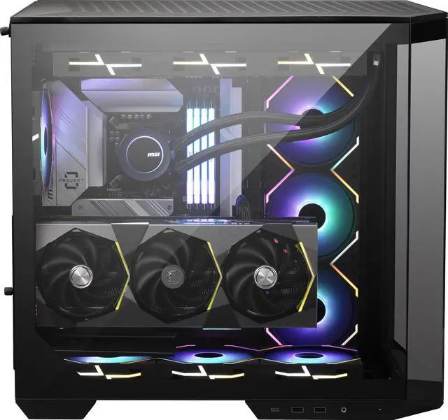 Alt view image 4 of 18 - MSI MAG PANO 100L PZ Project Zero Mid Tower ATX Gaming Case, ABS Plastic, SPCC Steel, Tempered Glass, Support Back-Connect, 270-degree Panoramic Display, GPU Support Stand, Dust Filter