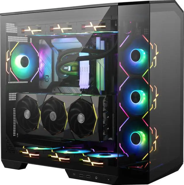 Alt view image 3 of 18 - MSI MAG PANO 100L PZ Project Zero Mid Tower ATX Gaming Case, ABS Plastic, SPCC Steel, Tempered Glass, Support Back-Connect, 270-degree Panoramic Display, GPU Support Stand, Dust Filter