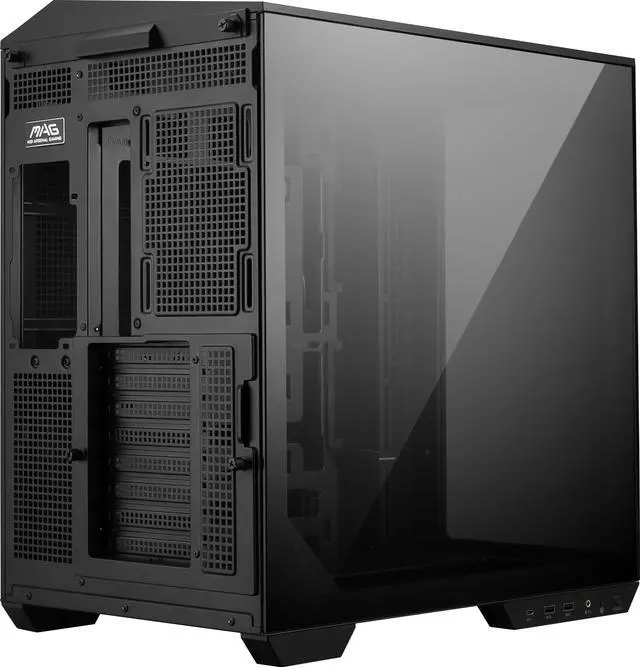 Alt view image 8 of 18 - MSI MAG PANO 100L PZ Project Zero Mid Tower ATX Gaming Case, ABS Plastic, SPCC Steel, Tempered Glass, Support Back-Connect, 270-degree Panoramic Display, GPU Support Stand, Dust Filter