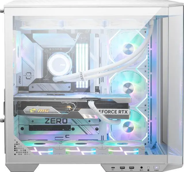 Alt view image 3 of 20 - MSI MAG PANO 100L PZ White Project Zero Mid Tower ATX Gaming Case, ABS Plastic, SPCC Steel, Tempered Glass, Support Back-Connect, 270-degree Panoramic Display, GPU Support Stand, Dust Filter