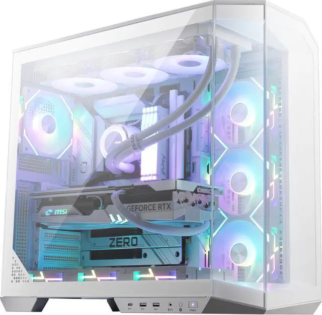 Alt view image 5 of 20 - MSI MAG PANO 100L PZ White Project Zero Mid Tower ATX Gaming Case, ABS Plastic, SPCC Steel, Tempered Glass, Support Back-Connect, 270-degree Panoramic Display, GPU Support Stand, Dust Filter