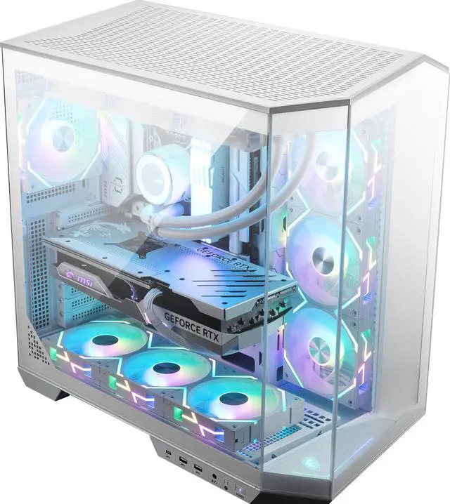 Alt view image 2 of 20 - MSI MAG PANO 100L PZ White Project Zero Mid Tower ATX Gaming Case, ABS Plastic, SPCC Steel, Tempered Glass, Support Back-Connect, 270-degree Panoramic Display, GPU Support Stand, Dust Filter