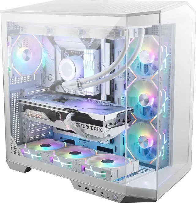 Alt view image 6 of 20 - MSI MAG PANO 100L PZ White Project Zero Mid Tower ATX Gaming Case, ABS Plastic, SPCC Steel, Tempered Glass, Support Back-Connect, 270-degree Panoramic Display, GPU Support Stand, Dust Filter