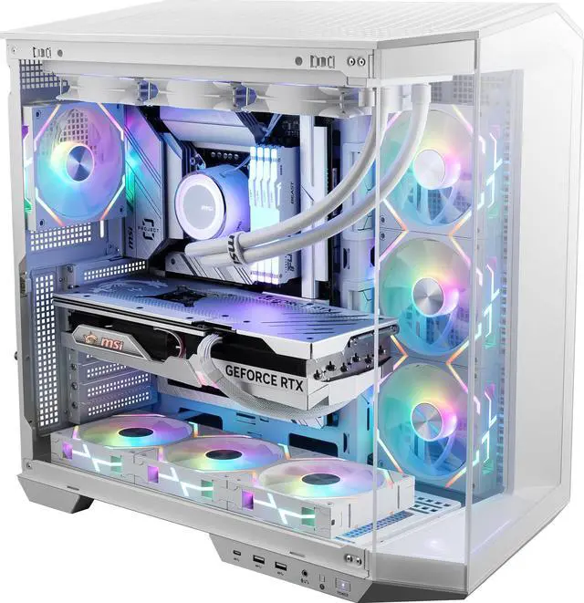Alt view image 7 of 20 - MSI MAG PANO 100L PZ White Project Zero Mid Tower ATX Gaming Case, ABS Plastic, SPCC Steel, Tempered Glass, Support Back-Connect, 270-degree Panoramic Display, GPU Support Stand, Dust Filter