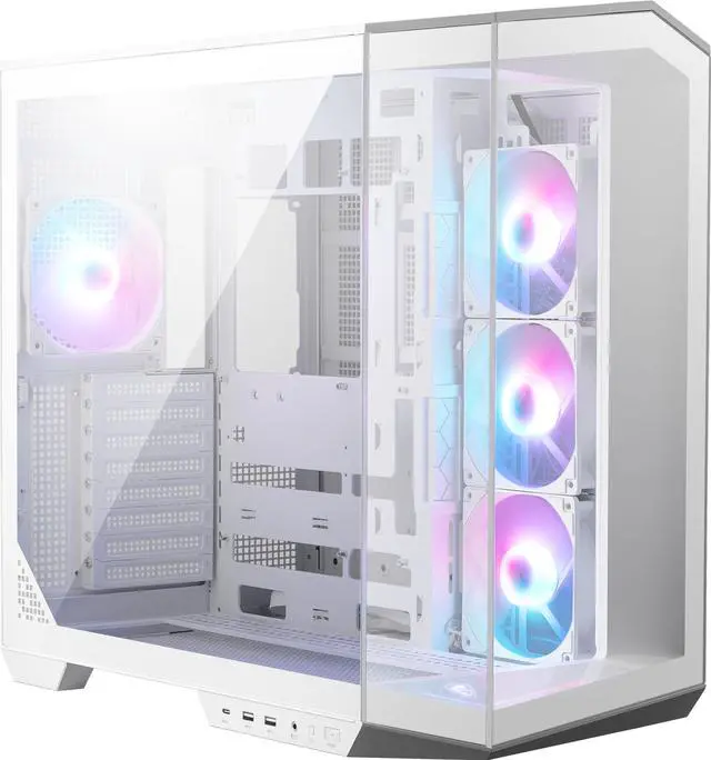 Alt view image 2 of 7 - MSI MAG PANO 100R PZ White Project Zero Mid Tower ATX Gaming Case, Tempered Glass, Support Back-Connect, 270-degree Panoramic Display, GPU Support Stand, 4 ARGB Fans