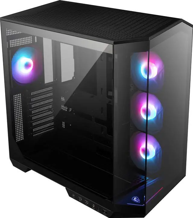 Alt view image 3 of 6 - MSI MAG PANO 100R PZ Project Zero Mid Tower ATX Gaming Case, Tempered Glass, Support Back-Connect, 270-degree Panoramic Display, GPU Support Stand, 4 ARGB Fans