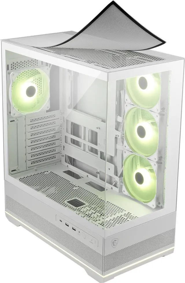 Alt view image 5 of 8 - MSI MAG PANO 110R PZ White - Mid-Tower Gaming PC Case - Tempered Glass Side Panel - 4 x 120mm ARGB Fans - Liquid Cooling Support up to 360mm Radiator - Mesh Panel for Optimized Airflow