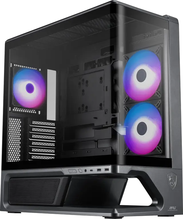 Alt view image 2 of 16 - MSI MPG VIXTA 300R PZ Mid-Tower ATX Gaming PC Case - Floating Base Design, L-Shaped Curved Glass, 3 Pre-Installed ARGB Fans, 360mm Radiator Support, GPUs up to 420mm - Black