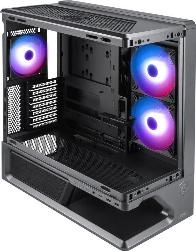 Main image of MSI MPG VIXTA 300R PZ Mid-Tower ATX Gaming PC Case - Floating Base Design, L-Shaped Curved Glass, 3 Pre-Installed ARGB Fans, 360mm Radiator Support, GPUs up to 420mm - Black