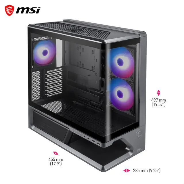 Alt view image 10 of 16 - MSI MPG VIXTA 300R PZ Mid-Tower ATX Gaming PC Case - Floating Base Design, L-Shaped Curved Glass, 3 Pre-Installed ARGB Fans, 360mm Radiator Support, GPUs up to 420mm - Black