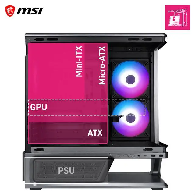 Alt view image 12 of 16 - MSI MPG VIXTA 300R PZ Mid-Tower ATX Gaming PC Case - Floating Base Design, L-Shaped Curved Glass, 3 Pre-Installed ARGB Fans, 360mm Radiator Support, GPUs up to 420mm - Black