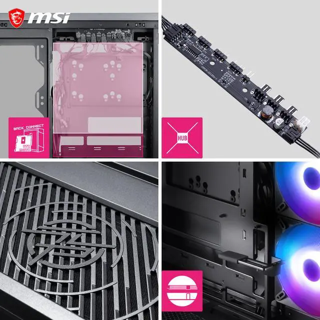 Alt view image 14 of 16 - MSI MPG VIXTA 300R PZ Mid-Tower ATX Gaming PC Case - Floating Base Design, L-Shaped Curved Glass, 3 Pre-Installed ARGB Fans, 360mm Radiator Support, GPUs up to 420mm - Black