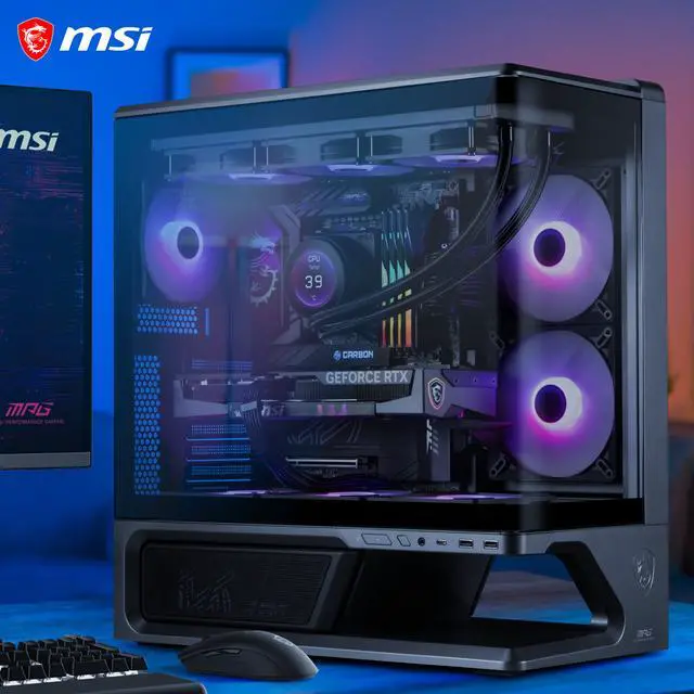Alt view image 16 of 16 - MSI MPG VIXTA 300R PZ Mid-Tower ATX Gaming PC Case - Floating Base Design, L-Shaped Curved Glass, 3 Pre-Installed ARGB Fans, 360mm Radiator Support, GPUs up to 420mm - Black